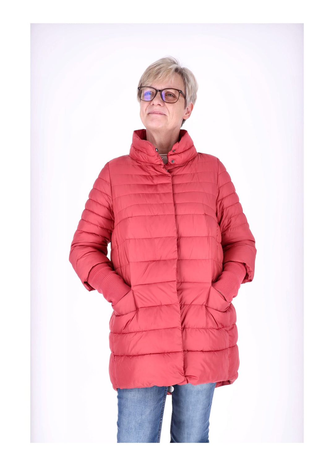 Damen Steppjacke mit Strickbündchen in Rot