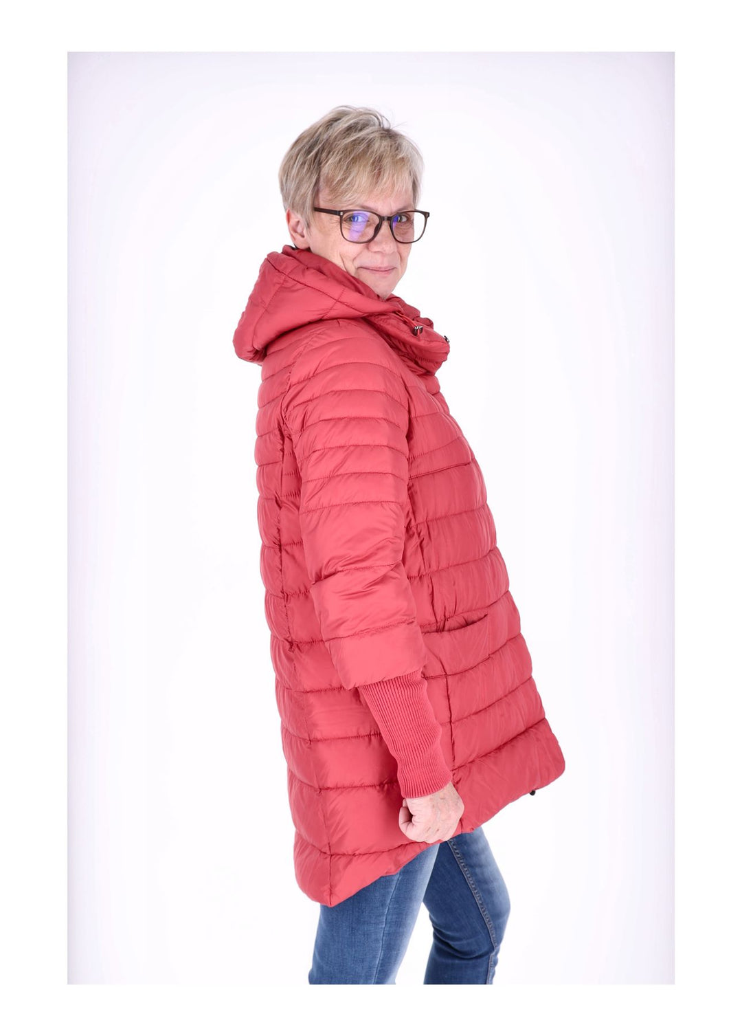 Damen Steppjacke mit Strickbündchen in Rot