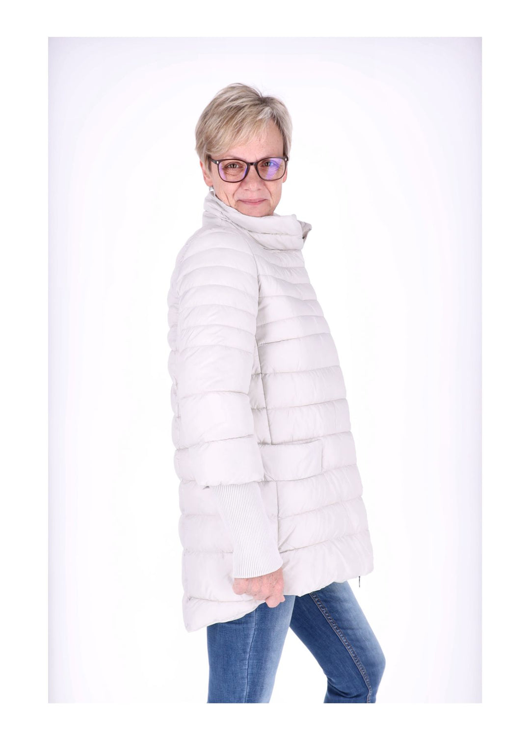 Damen Steppjacke mit Strickbündchen in Weiß