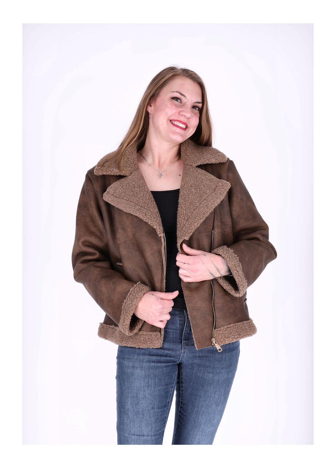 Splash of Color Lederimitat Jacke mit Teddy