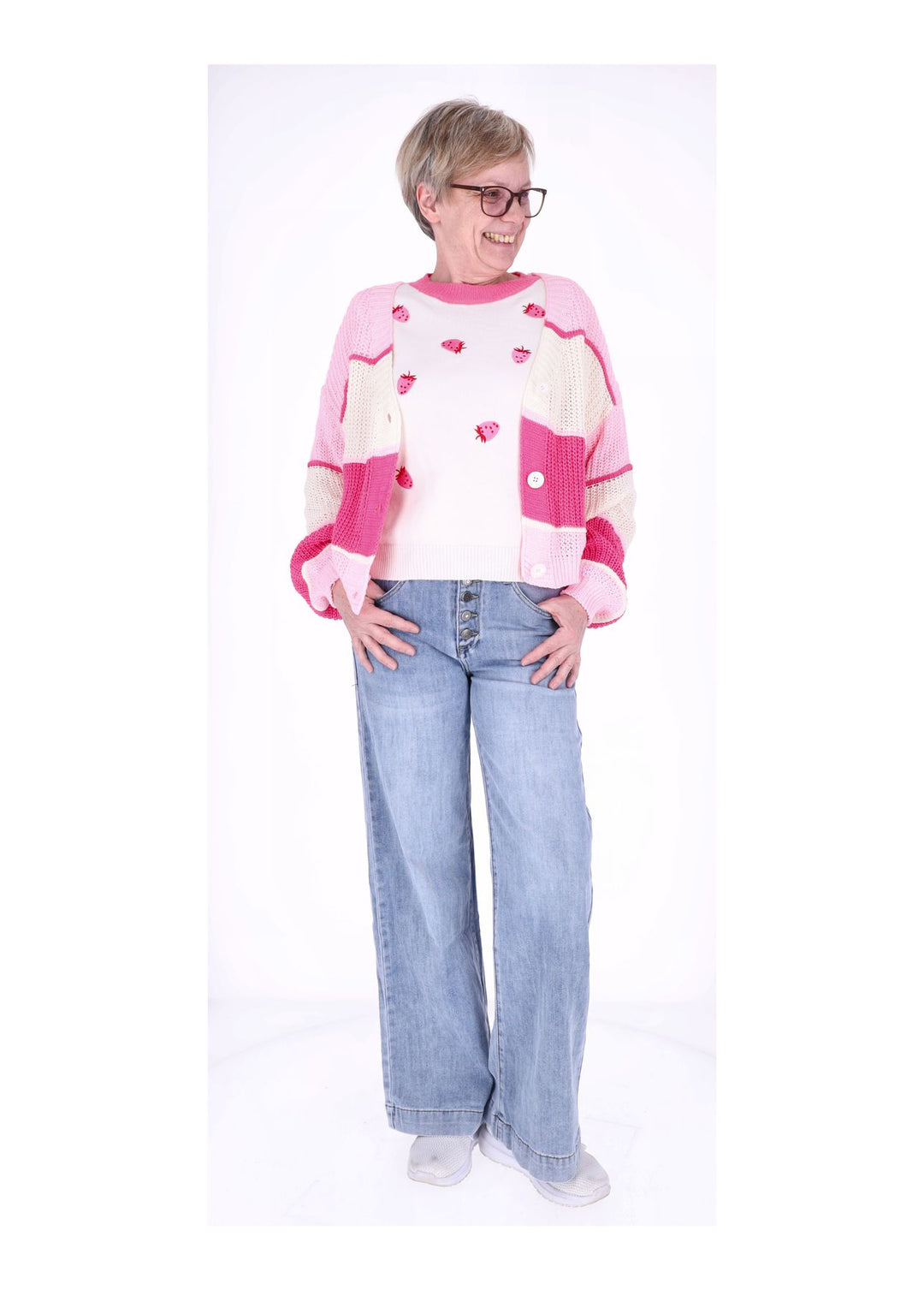 Splash of Color Damen Strickshirt Erdbeere