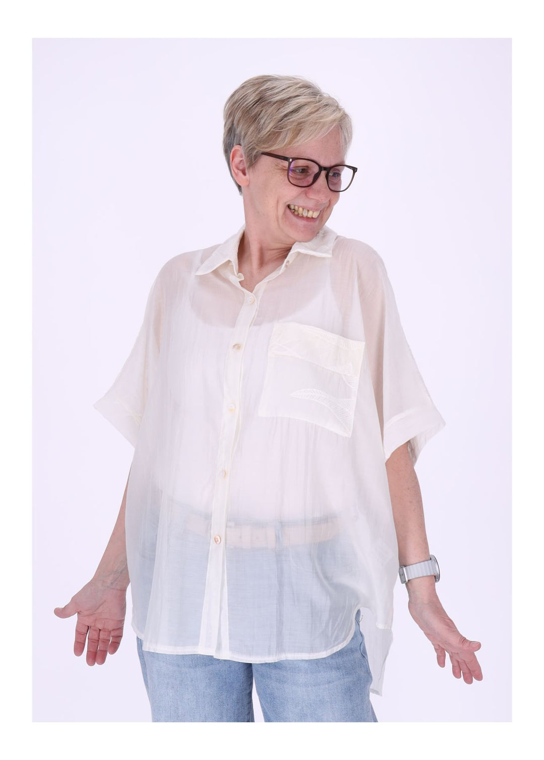 Splash of Color Bluse Damen Kurzarm