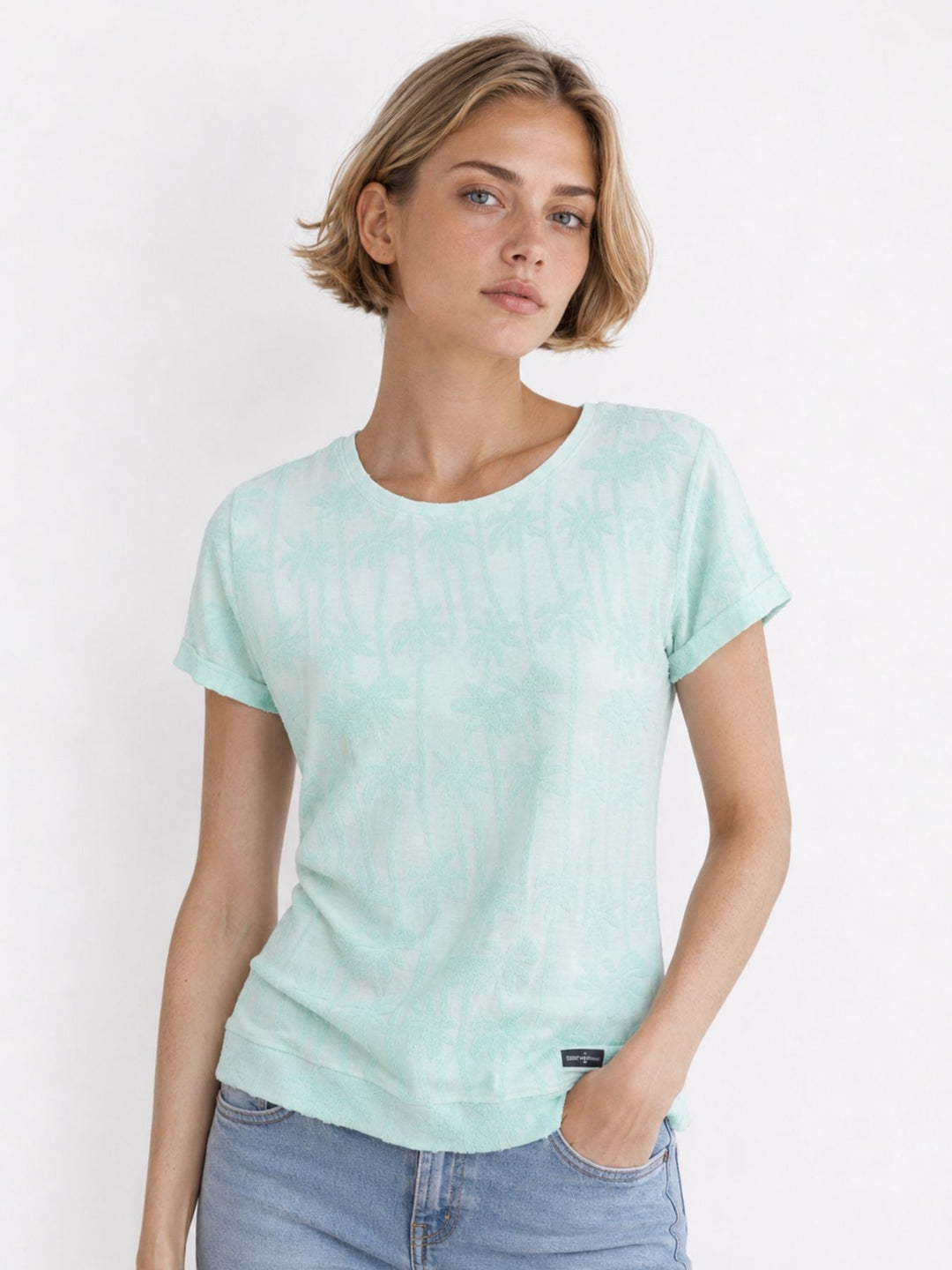 SOQUESTO Damen T-Shirt Palmenmuster