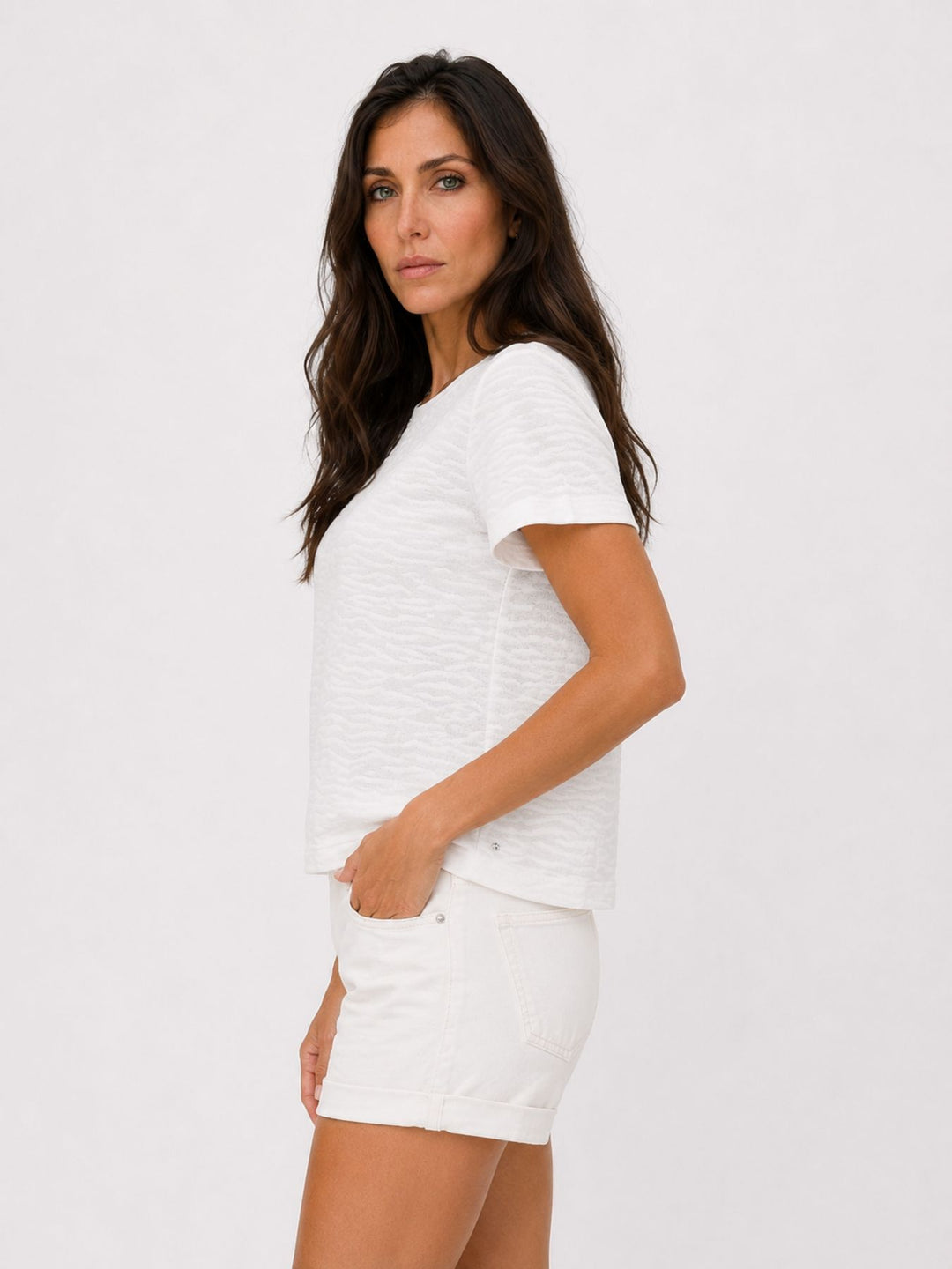 T-Shirt Damen Boxy-Schnitt Strukturmaterial