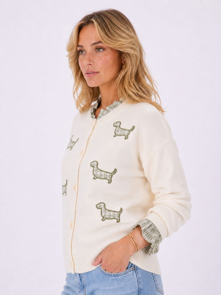 Strickjacke Damen Applikation Dackel Rüschen
