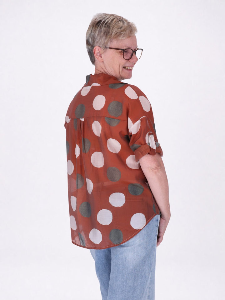 Bluse Damen Kurzarm Krempelbar leichte Qualität AOP