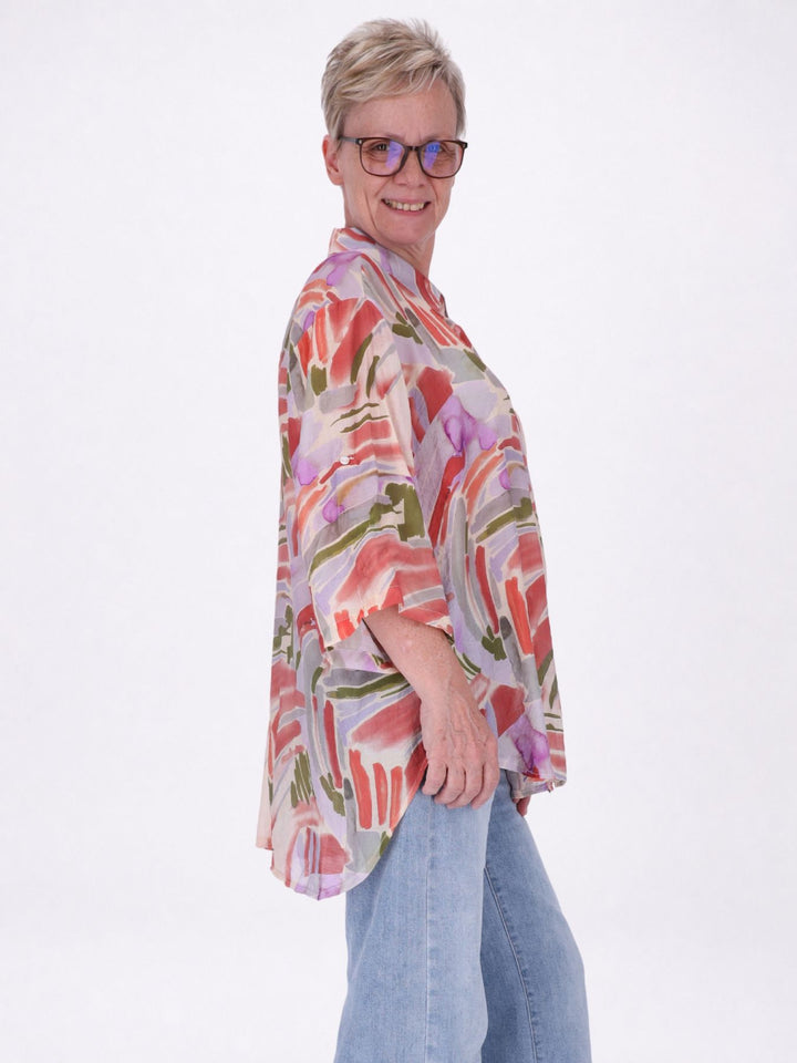 Bluse Damen Langarm Viskose AOP