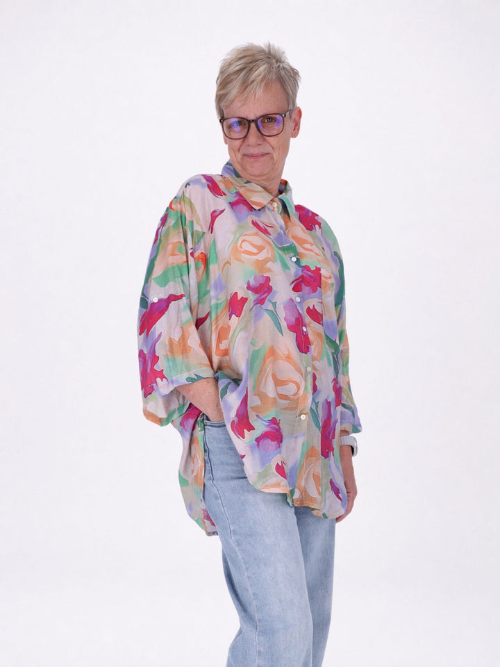 Bluse Damen Langarm Viskose AOP