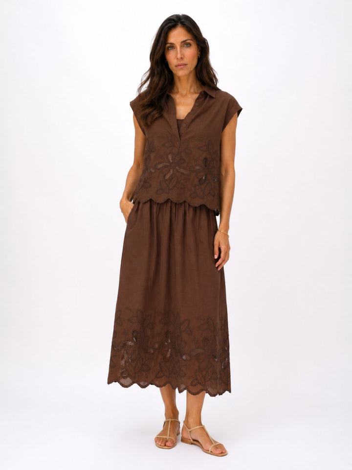Rock Midi Gummizug Stickerei und Lochmuster