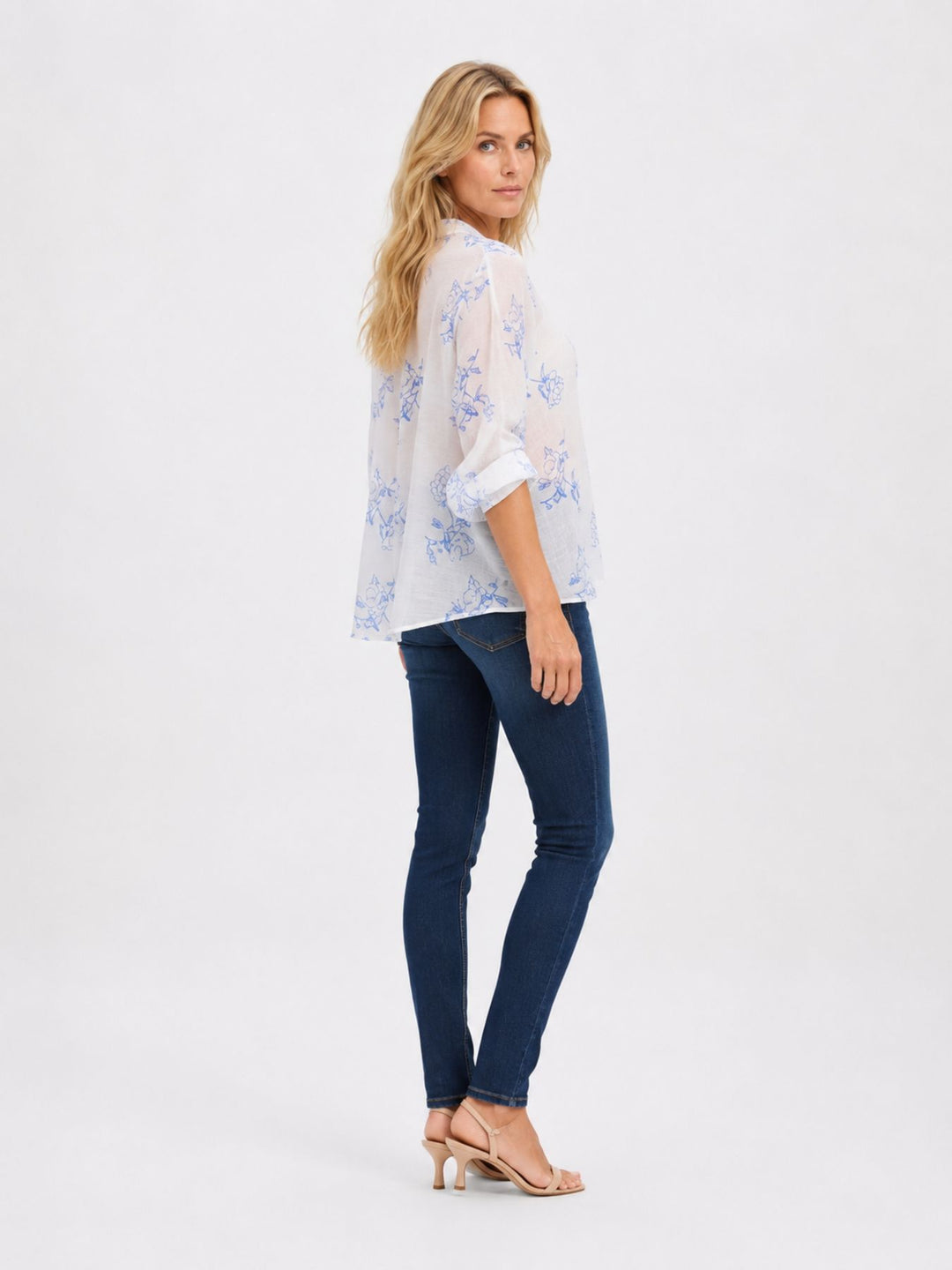 Bluse Damen Ärmelbund Gummizug kleine Knöpfe verschiedene AOP