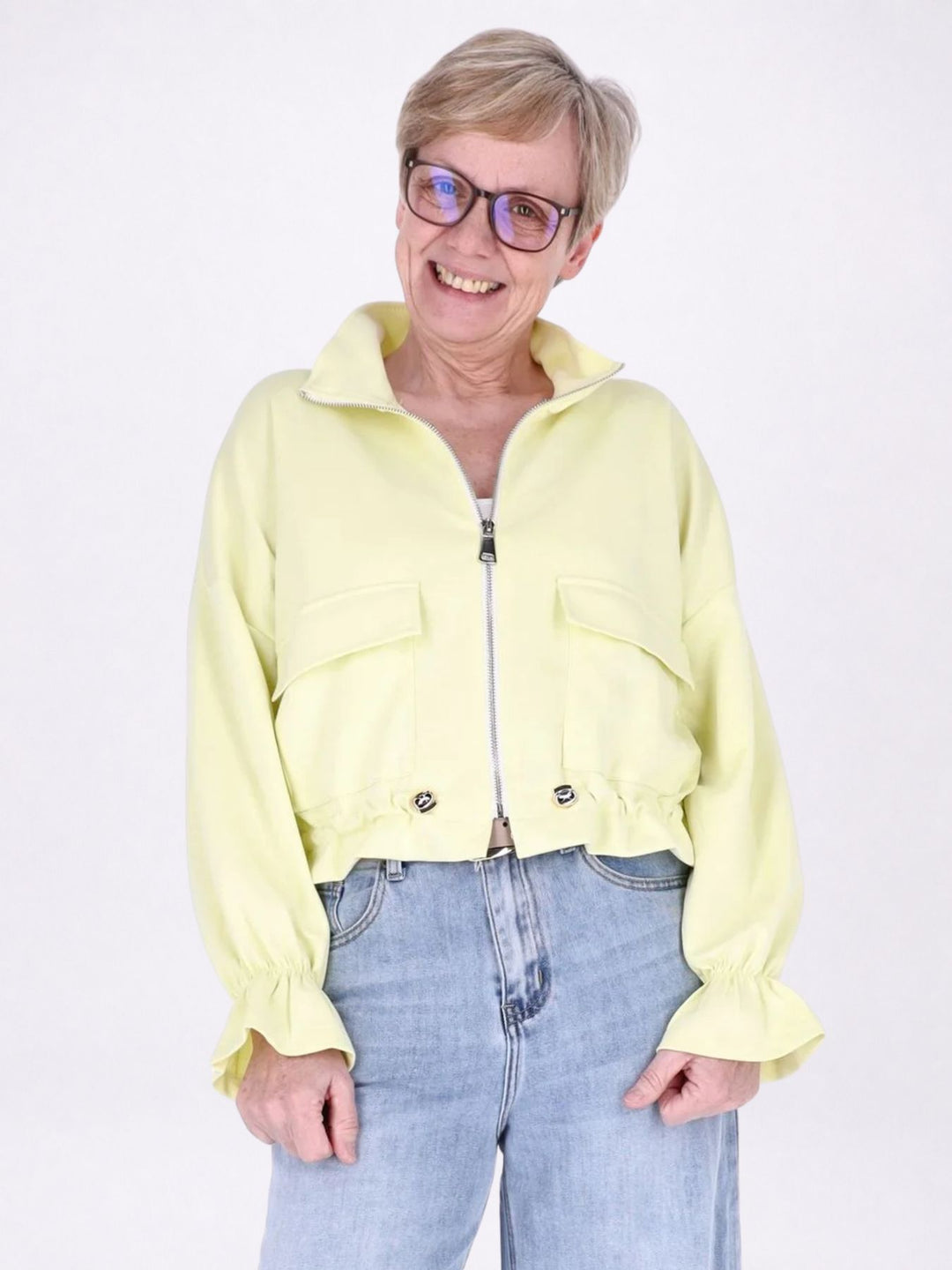 Jacke Damen Sweat Tunnelzug aufgesetzte Taschen kurz