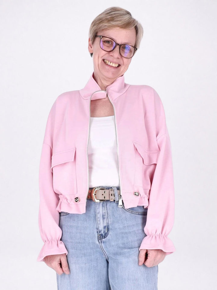 Jacke Damen Sweat Tunnelzug aufgesetzte Taschen kurz