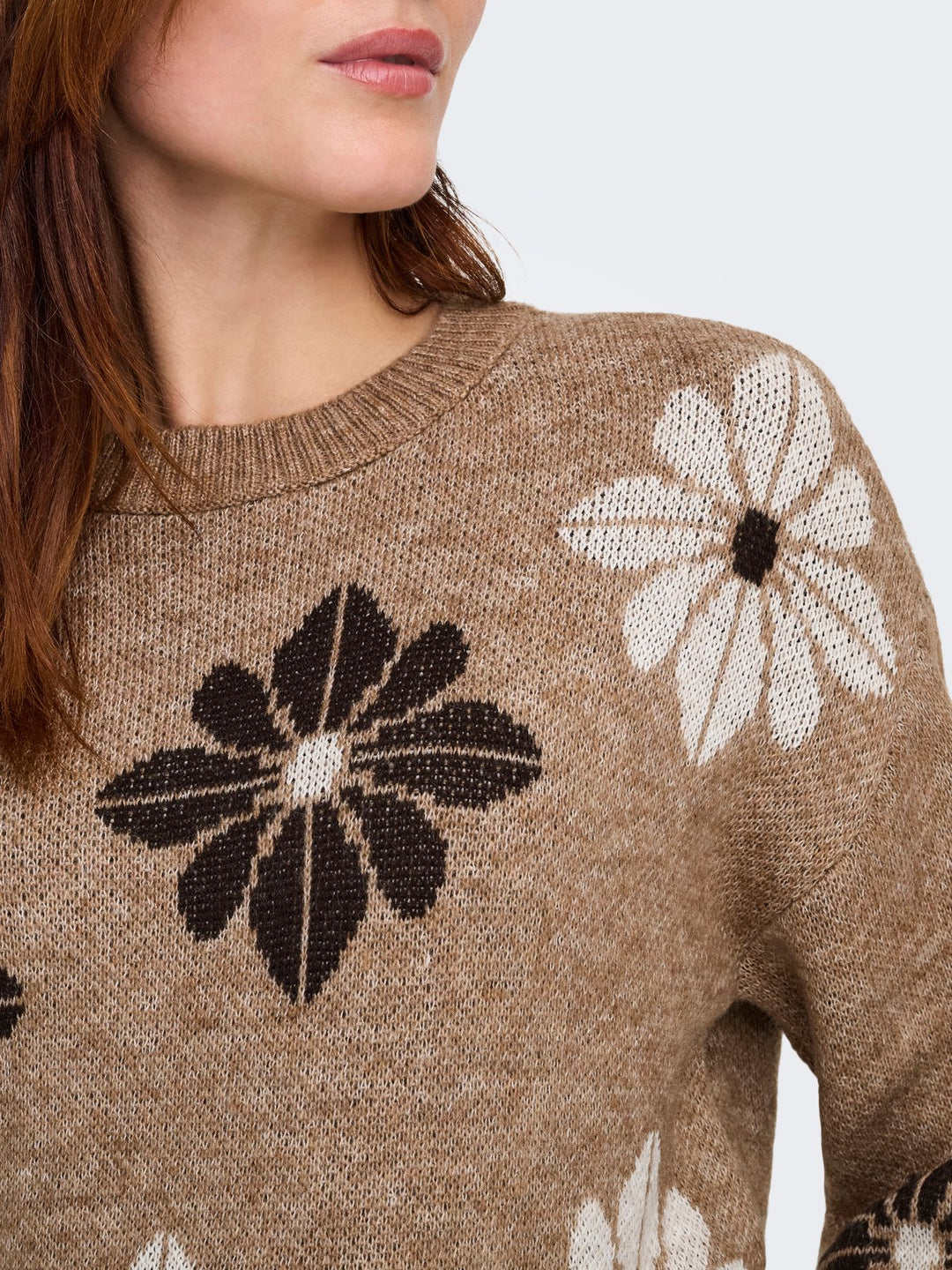 ONLFREESIA LS FLOWER O-NECK KNT NOO Toasted Coconut/Flowers/Black Coffe