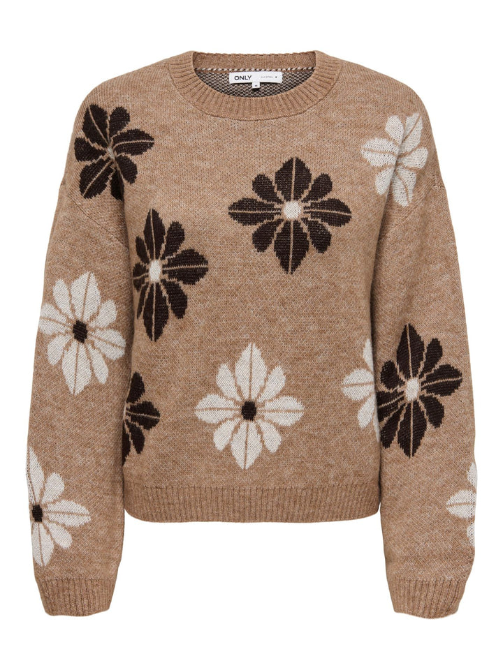 ONLFREESIA LS FLOWER O-NECK KNT NOO Toasted Coconut/Flowers/Black Coffe