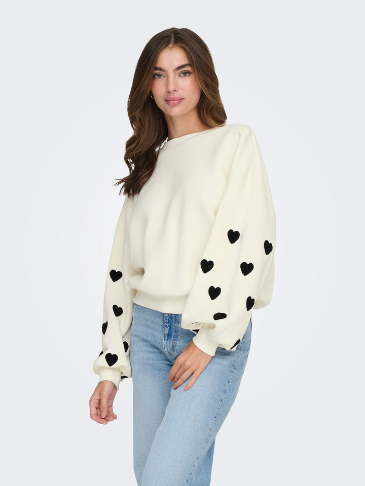 ONLMACY L/S O-NECK BOX CC SWT NOOS Cloud Dancer/W. Black hearts