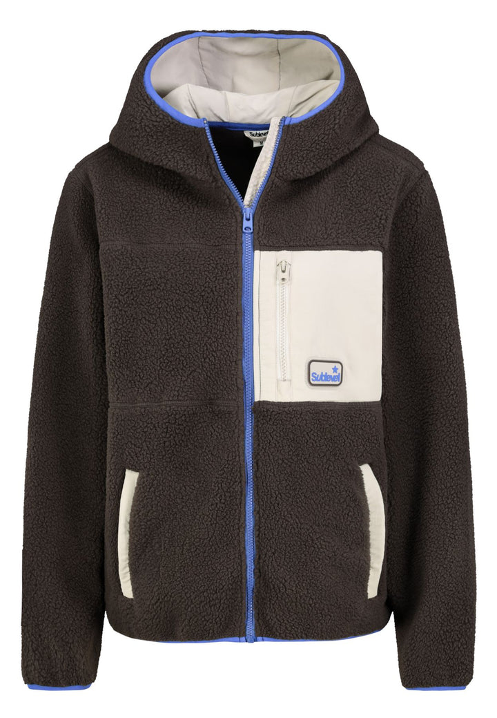 Damen Fleecejacke mit Kapuze – Braun, Blau & Creme