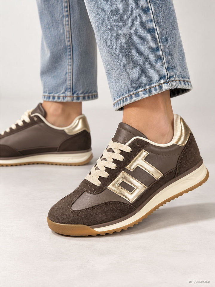 Damen Retro Sneaker in Braun mit Metallic-Details/Retro Look