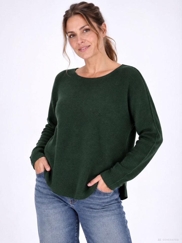 Strickpullover Damen Rundhals abgerundeter Bund