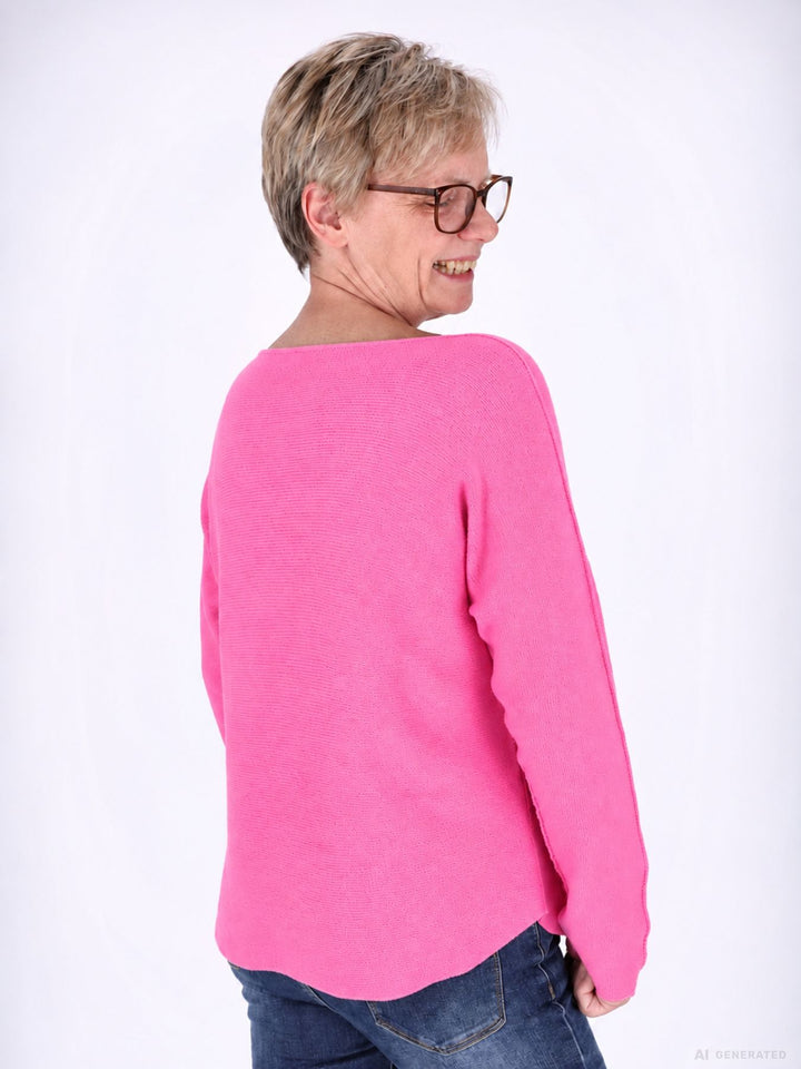 Barbie Pink Strickpullover Damen V-Ausschnitt mit abgerundetem Bund