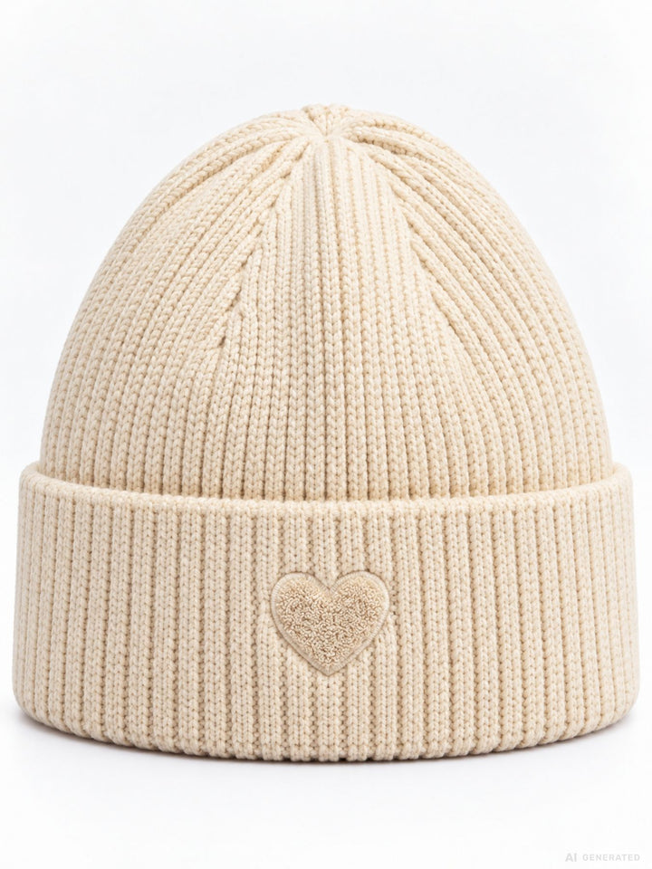 Strickmütze Damen mit Herz Ton-in-Ton – Beige
