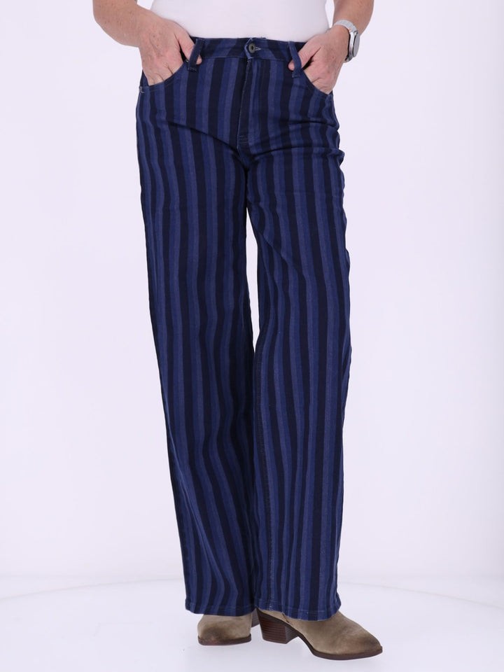 Damen Wide Leg Jeans mit Streifen – Blau