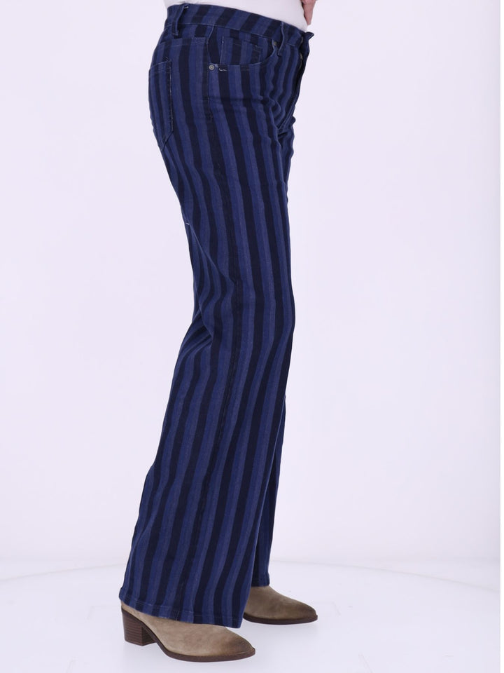 Damen Wide Leg Jeans mit Streifen – Blau
