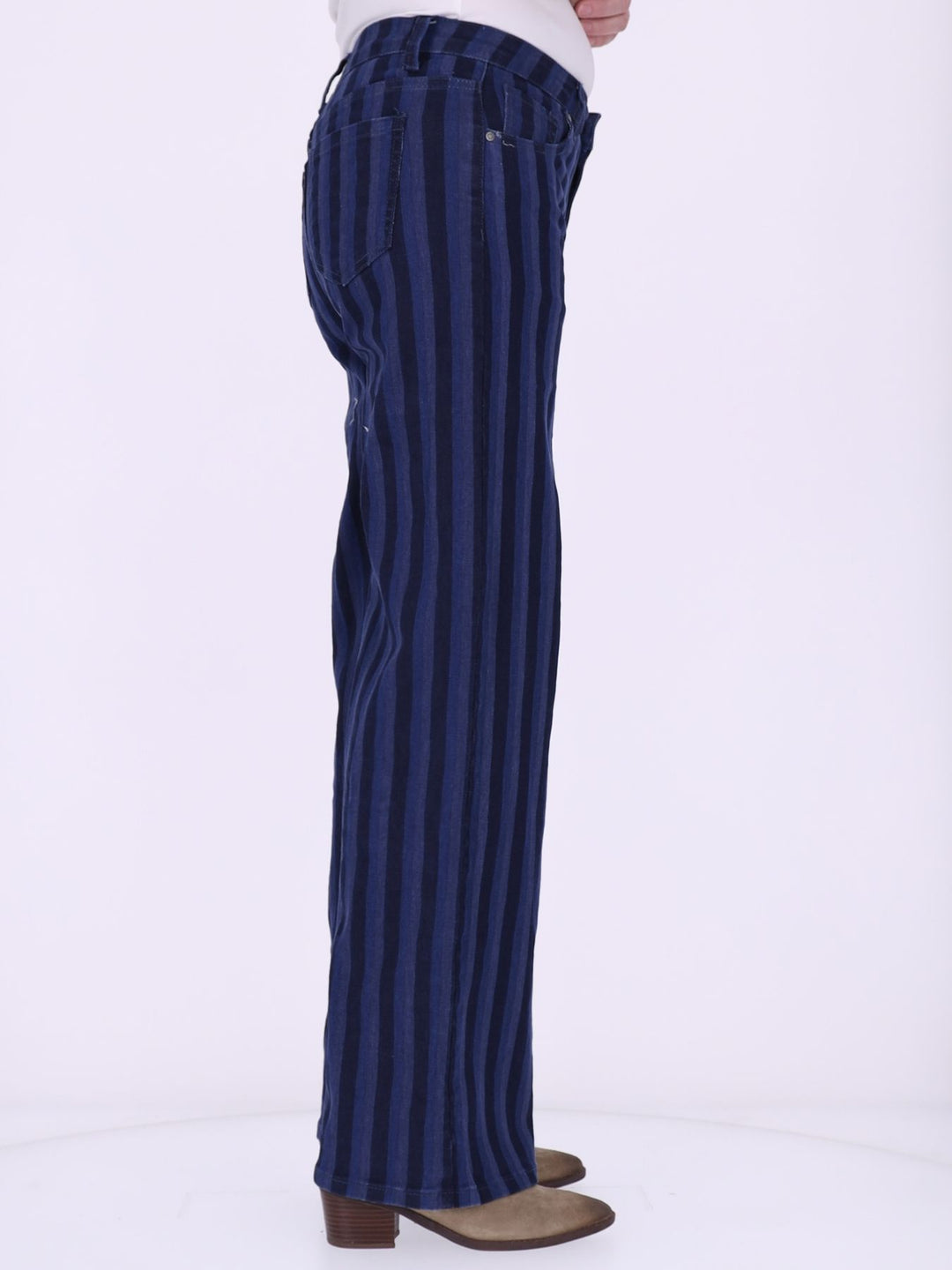 Damen Wide Leg Jeans mit Streifen – Blau