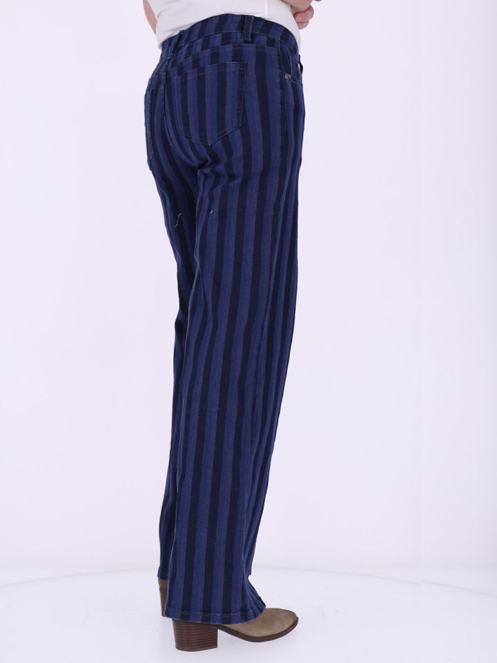 Damen Wide Leg Jeans mit Streifen – Blau