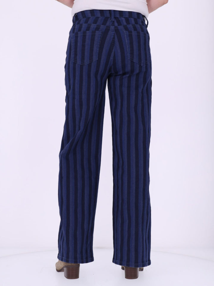 Damen Wide Leg Jeans mit Streifen – Blau