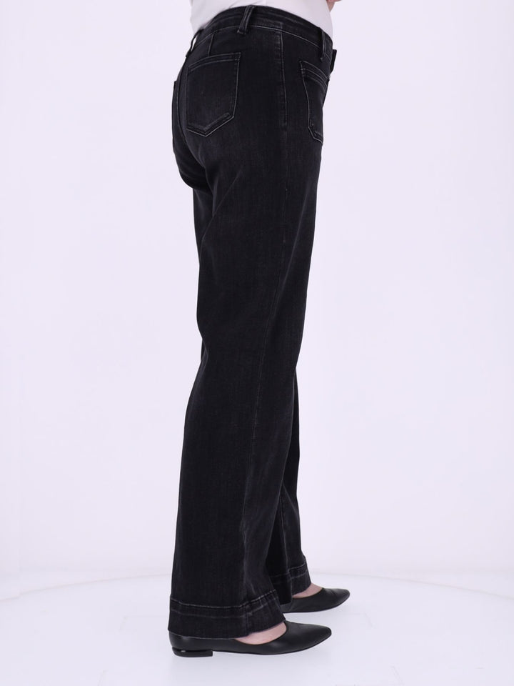 Damen Ballonhose Color Denim mit weitem Bein – Schwarz