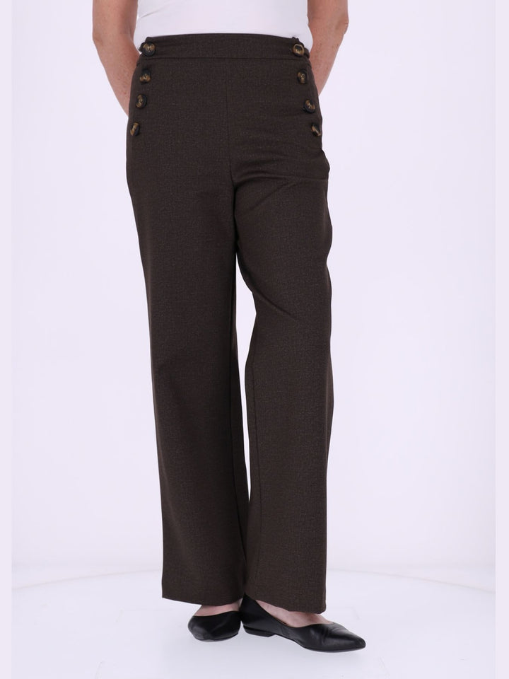 Damen Wide Leg Hose mit seitlichen Knöpfen – Braun