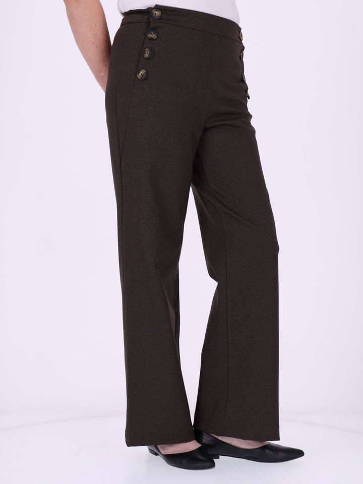 Damen Wide Leg Hose mit seitlichen Knöpfen – Braun