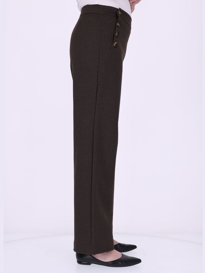 Damen Wide Leg Hose mit seitlichen Knöpfen – Braun