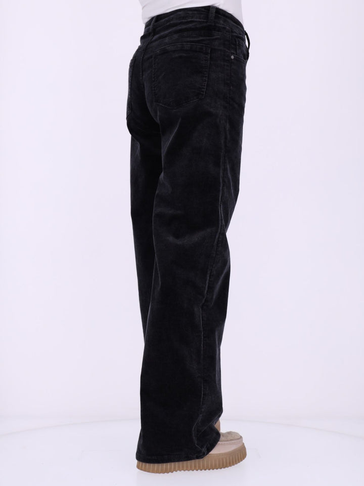 Straight Cordhose Damen weites Bein – Schwarz