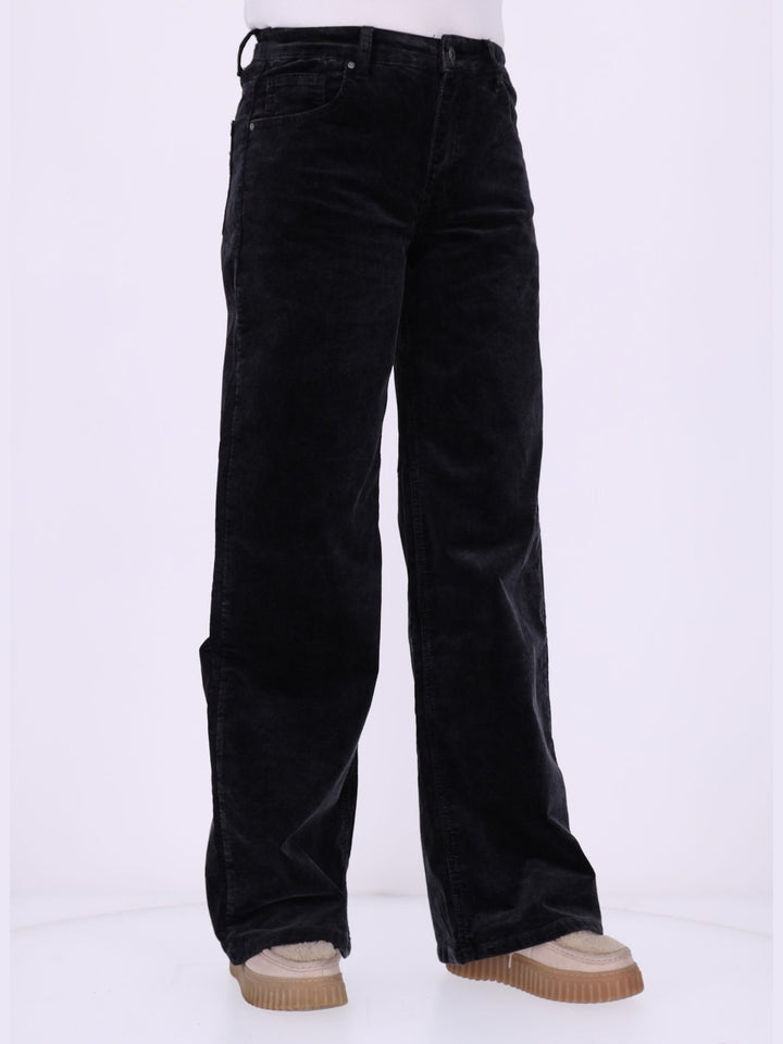 Straight Cordhose Damen weites Bein – Schwarz