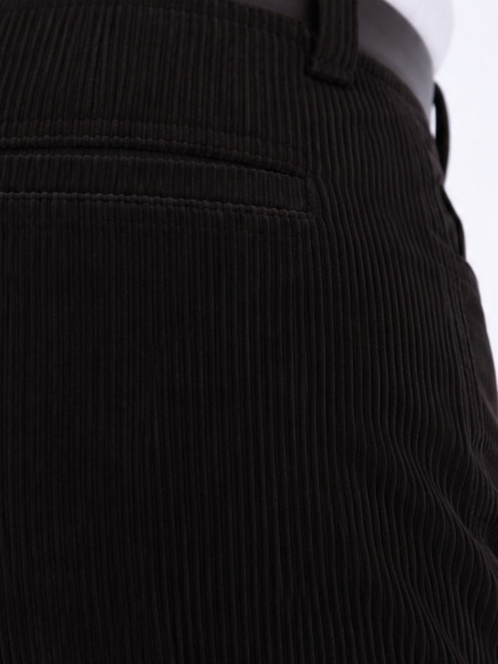 Damen Breitcordhose mit weitem Bein & Gürtel – Schwarz