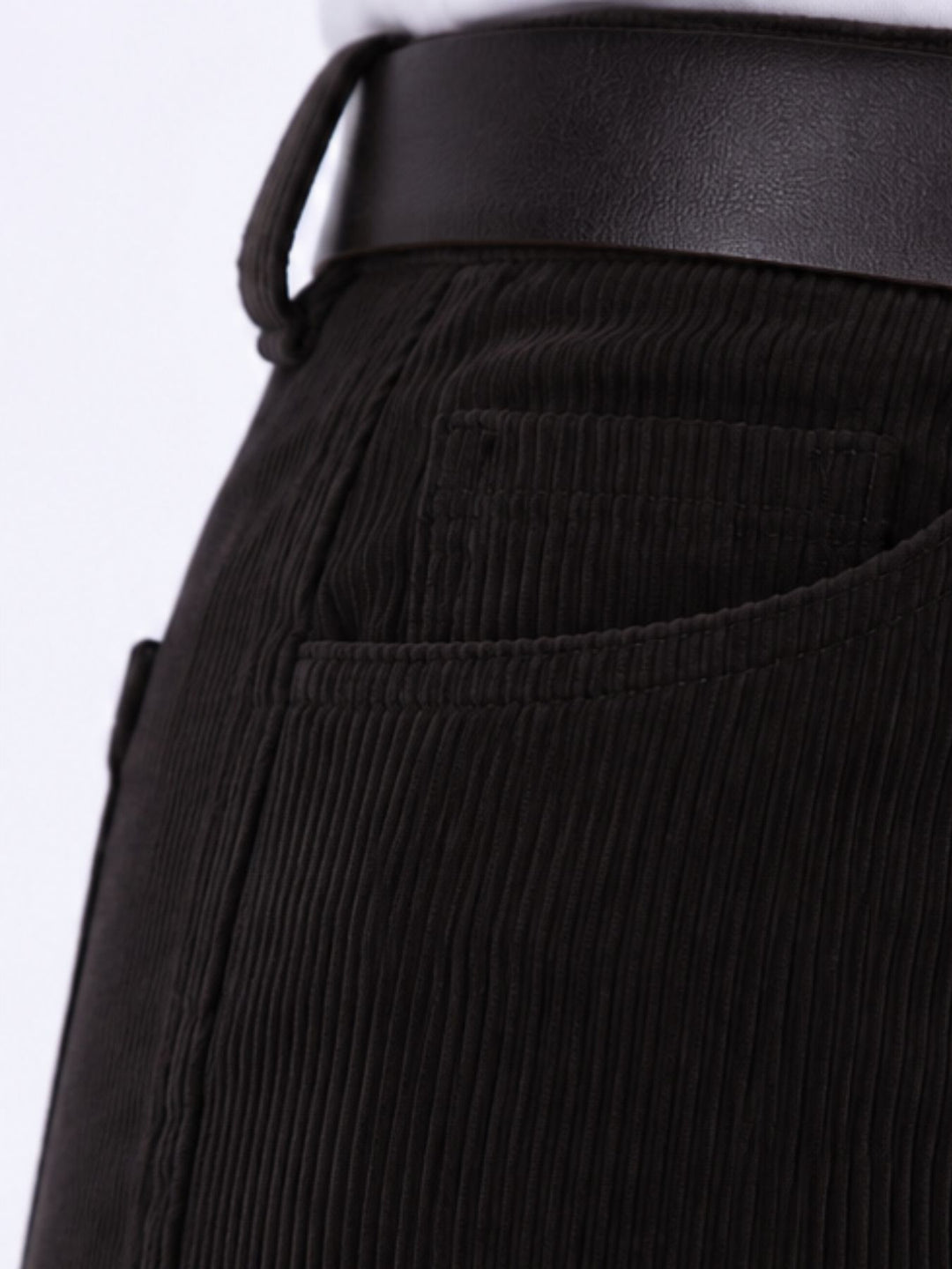 Damen Breitcordhose mit weitem Bein & Gürtel – Schwarz