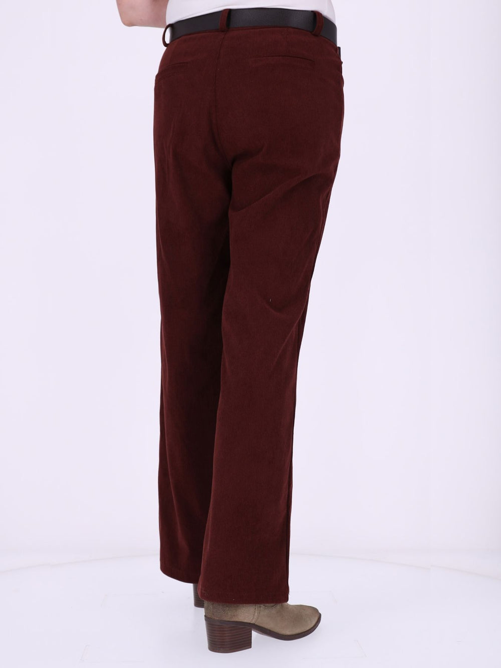 Damen Breitcordhose Wide Leg mit Gürtel – Bordeaux