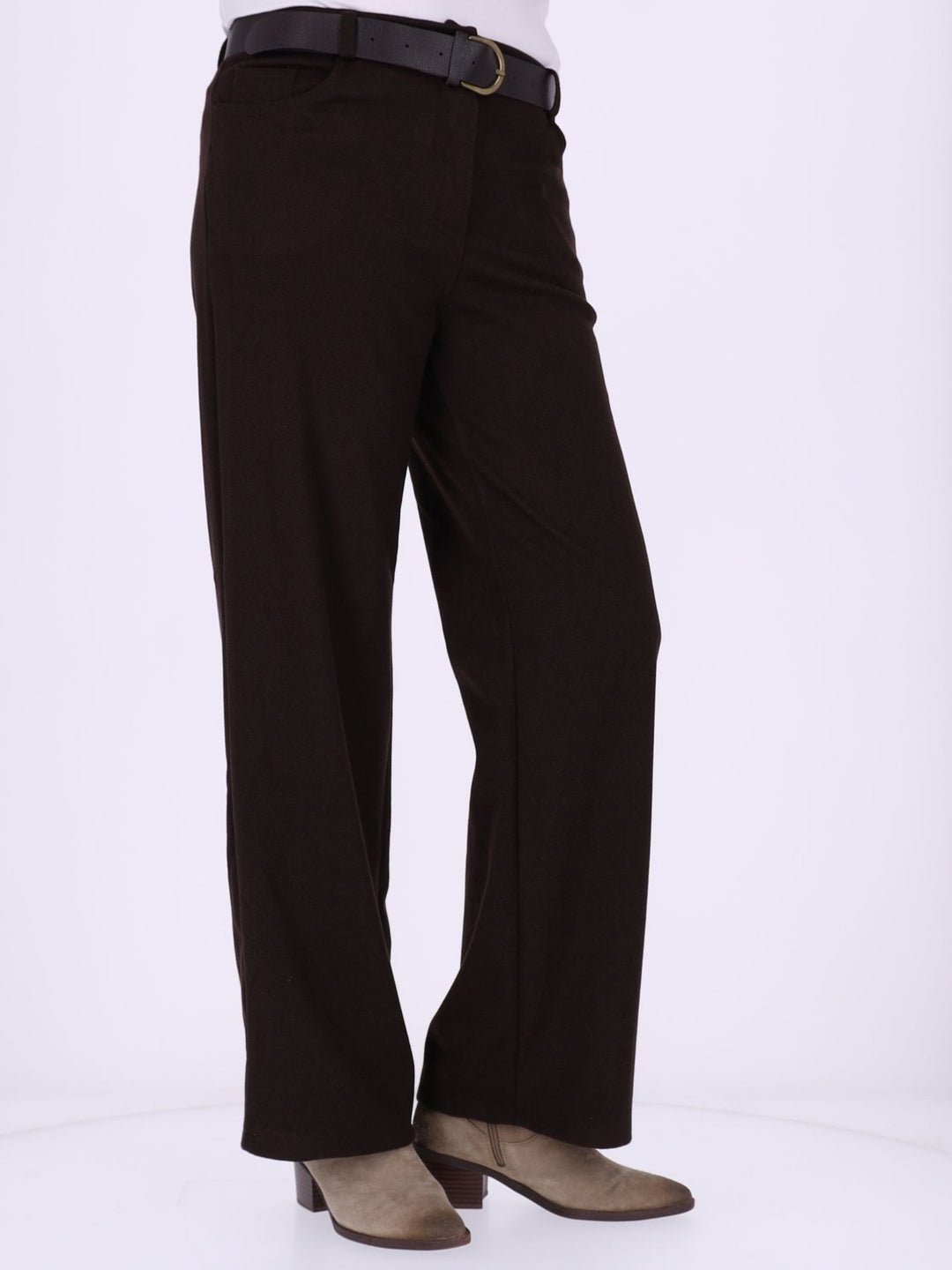 Damen Hose mit weitem Bein in Wolloptik ZIG ZAG – Brown