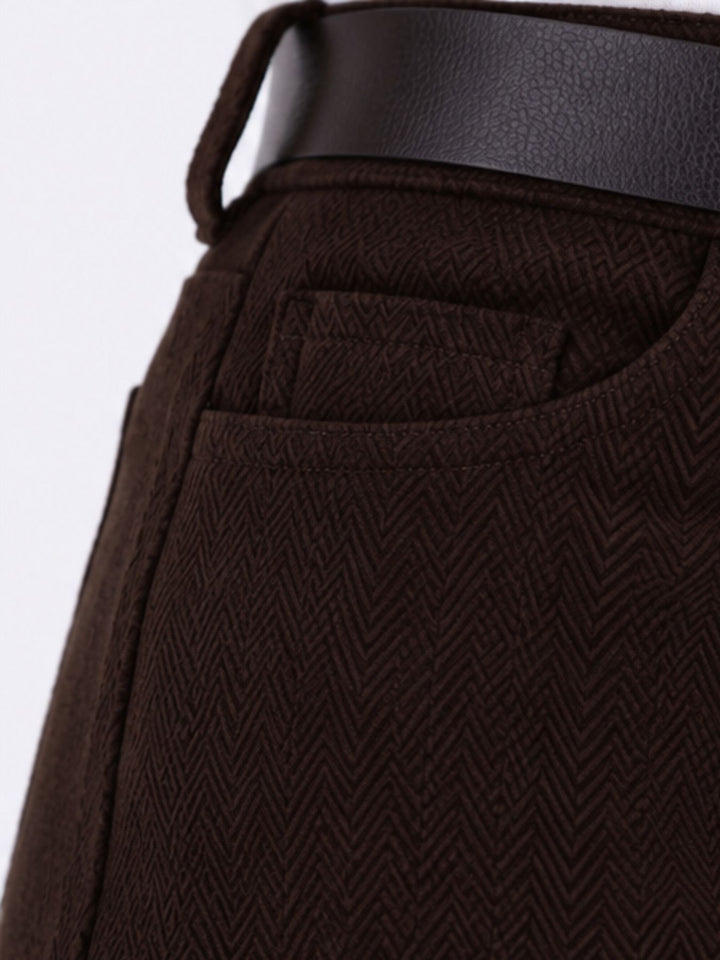 Damen Hose mit weitem Bein in Wolloptik ZIG ZAG – Brown