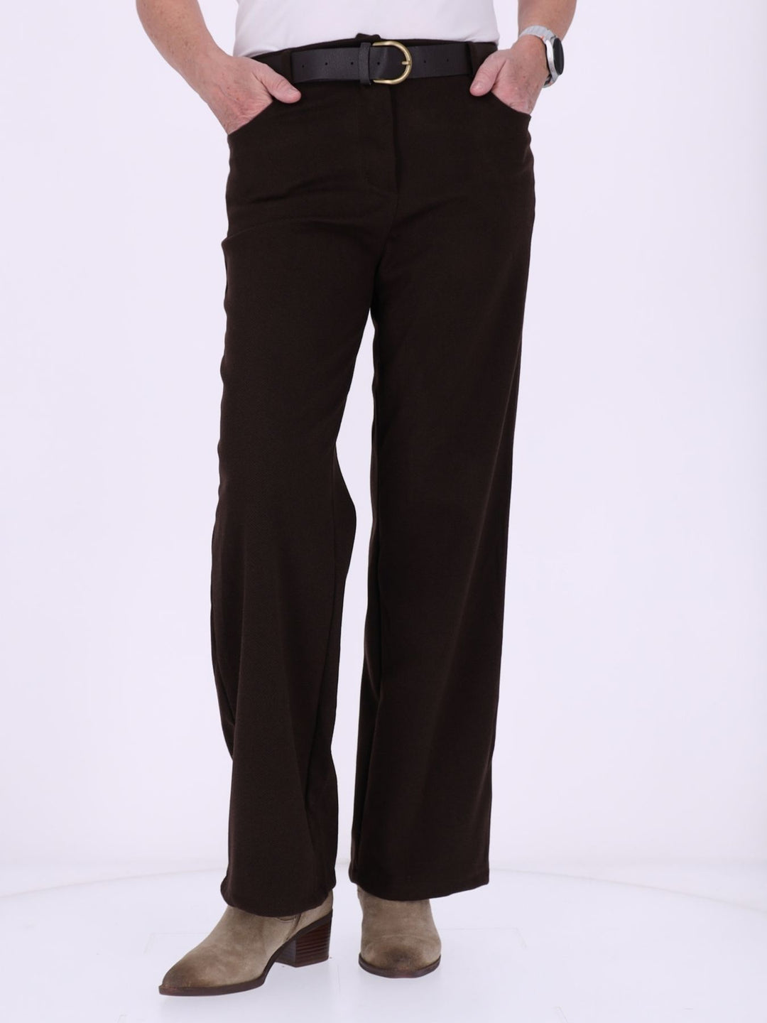 Damen Hose mit weitem Bein in Wolloptik ZIG ZAG – Brown