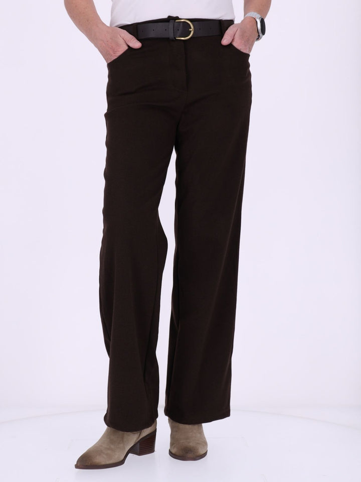 Damen Hose mit weitem Bein in Wolloptik ZIG ZAG – Brown