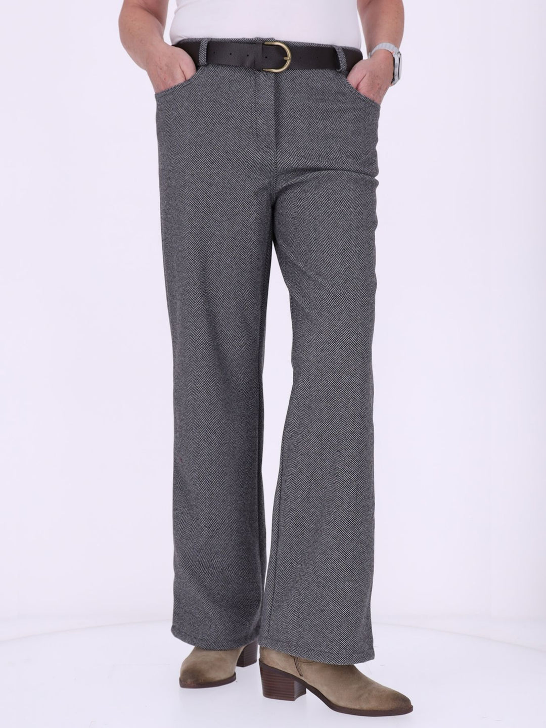 Damen Hose mit weitem Bein in Wolloptik ZIG ZAG – Grau