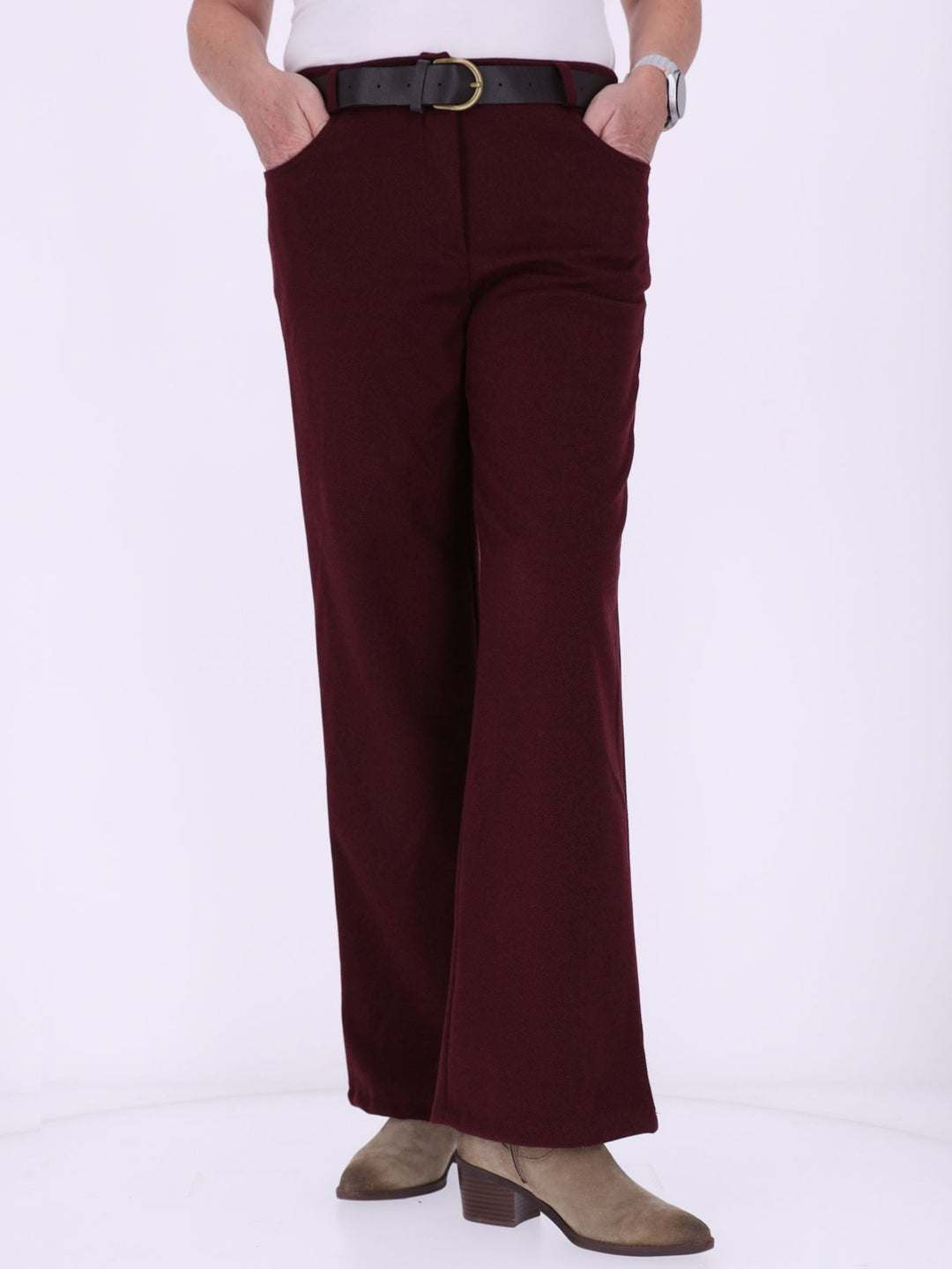 Damen Hose mit weitem Bein in Wolloptik ZIG ZAG – Bordeaux