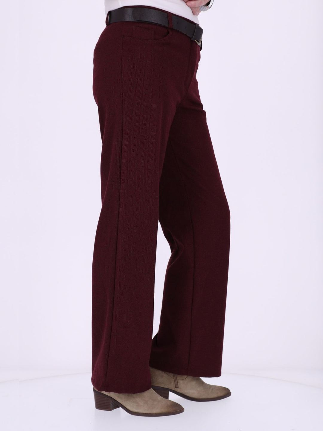 Damen Hose mit weitem Bein in Wolloptik ZIG ZAG – Bordeaux