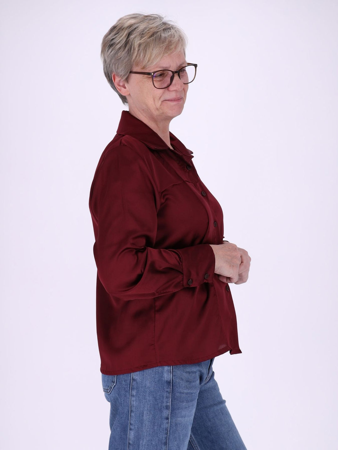 Bordeaux Damenbluse mit Hemdkragen