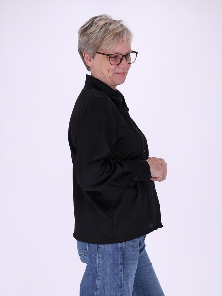 Schwarze Damenbluse mit Hemdkragen