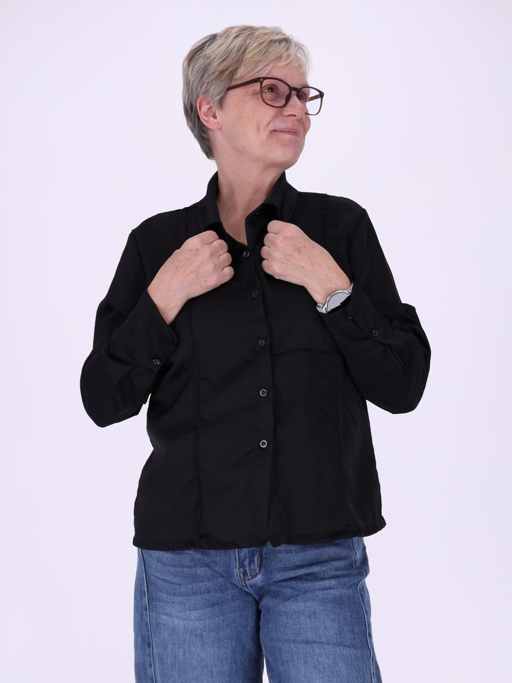 Schwarze Damenbluse mit Hemdkragen