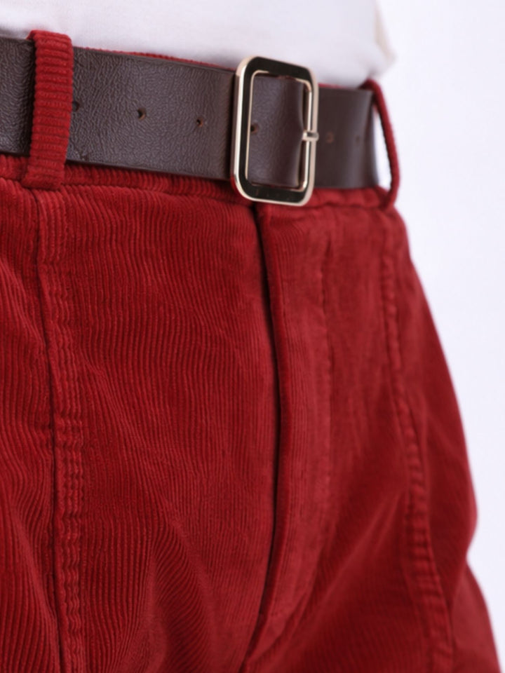 Damen Cordhose mit Gürtel im Barrel Fit  – Rostrot