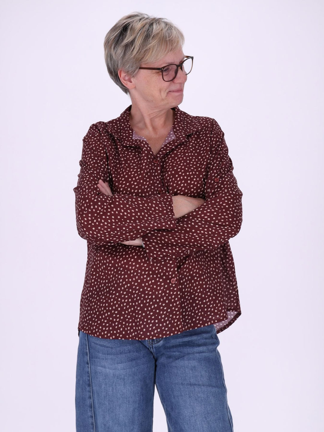Bluse Damen Baumwolle AOP Tupfen